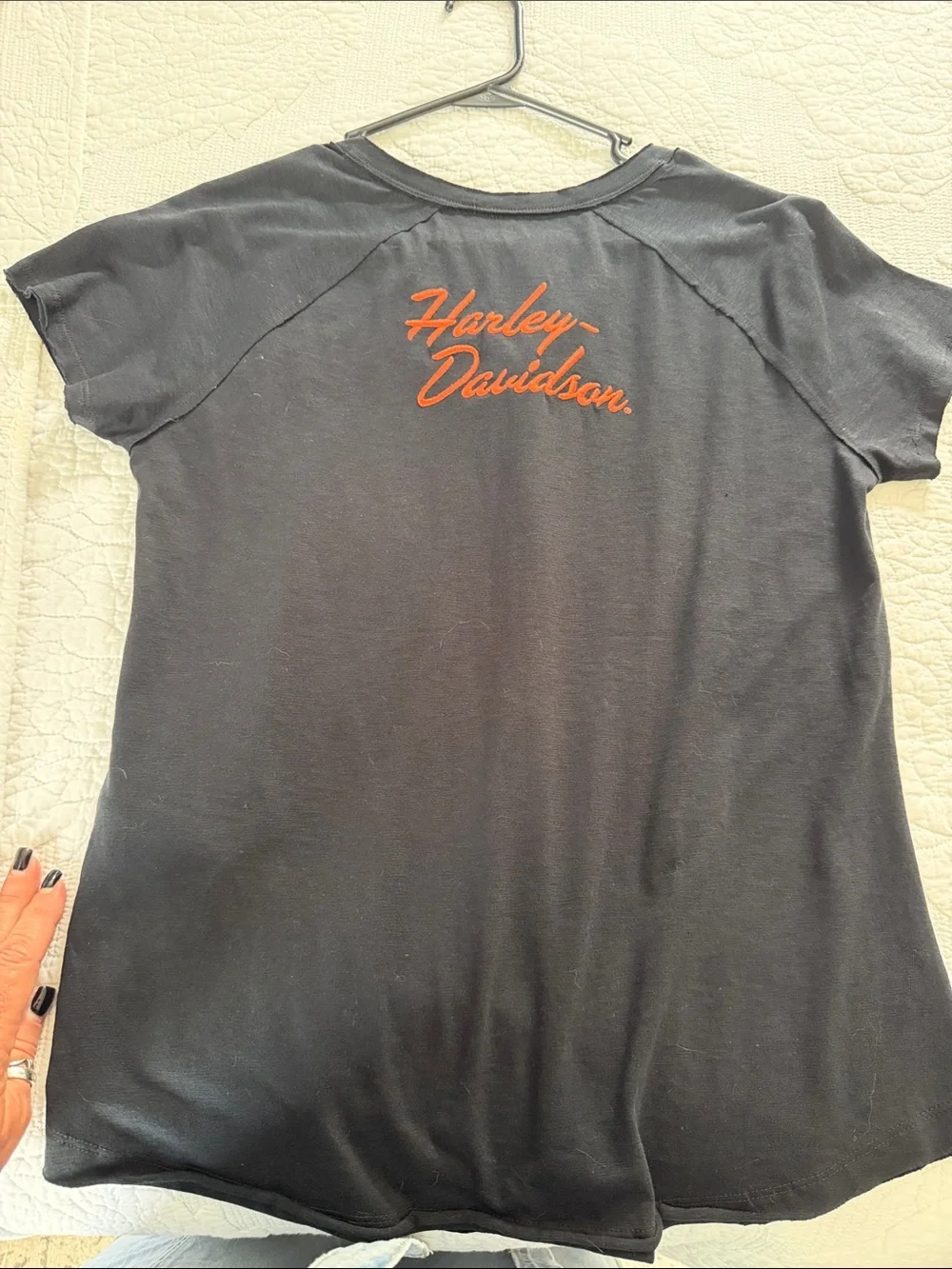 Harley-Davidson Black Kids Short-Sleeve Henley with Orange Logo